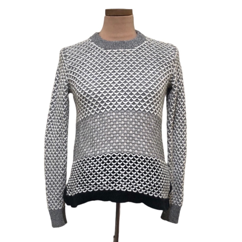 Madewell Geo-Block Pullover Sweater Size XS Gray Knit Crew Neck